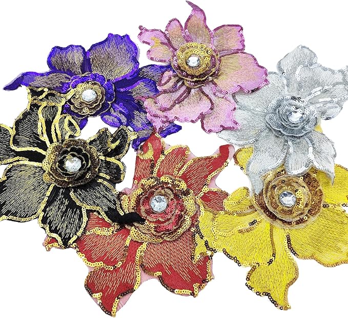 2 PC 3D Red Sequin Lace Trim Rhinestones Applique Patches for Wedding Bridal Dress Decoration DIY Sewing Clothing Decoration, 7 x 5.9 Inch