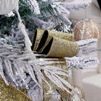 Black Velvet Wired Ribbon with Glitter Back 2.5 Inch Black and Gold Christmas Ribbon Wired Ribbon for Christmas Tree, Gift Wrapping, Mantel, Wreaths Supplies, Topper Bows (10 Yards)