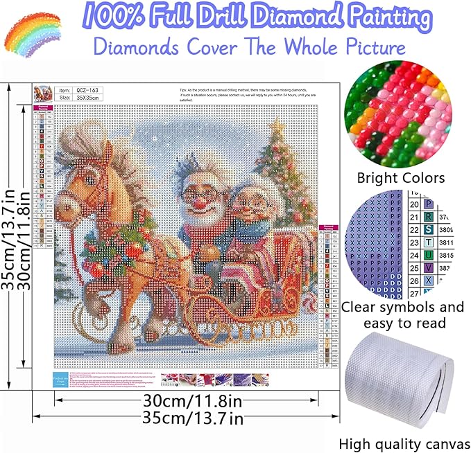 Christmas Couple Diamond Art Kits for Adults, Diamond Painting Kits for Adults for Beginners, DIY Diamond Dots Art Kits, 5D Full Round Drill Gem Art Painting Kits for Home Wall Decor, 14x14in