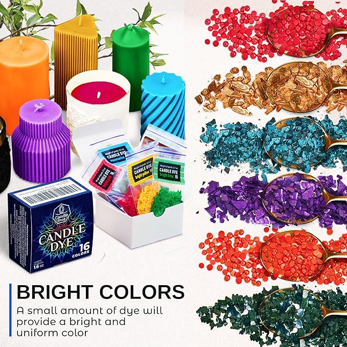 Candle Wax Dye for Soy Candle Making - 16 Popular Candle Dye Coloring Chips - Premium Candle Wax Coloring - Highly Concentrated Candle Chips Colors