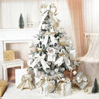 White Velvet Wired Ribbon with Glitter Back 4 Inch White and Gold Christmas Ribbon Wired Ribbon for Christmas Tree, Gift Wrapping, Mantel, Wreaths Supplies, Topper Bows (10 Yards)