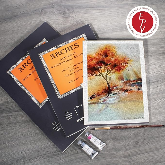 Arches Aquarelle Watercolor Pad, Rough, 140lb/300gsm, 12 Sheet, 10x14 inch, Watercolor Paper 100% Cotton