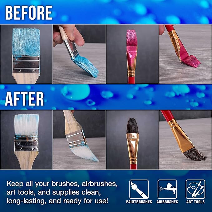 U.S. Art Supply Brush Cleaner and Restorer, 4 Ounce Bottle - Quickly Cleans Paint Brushes, Airbrushes, Art Tools - Cleaning Solution to Remove Dried On Acrylic, Oil and Water-Based Paint Colors
