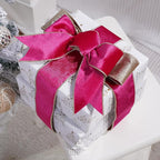 Hot Pink Velvet Wired Ribbon with Glitter Back 2.5 Inch Pink and Gold Christmas Ribbon Wired Fuschia Ribbon for Valentine's Day, Gift Wrapping, Wreaths Supplies (10 Yards)