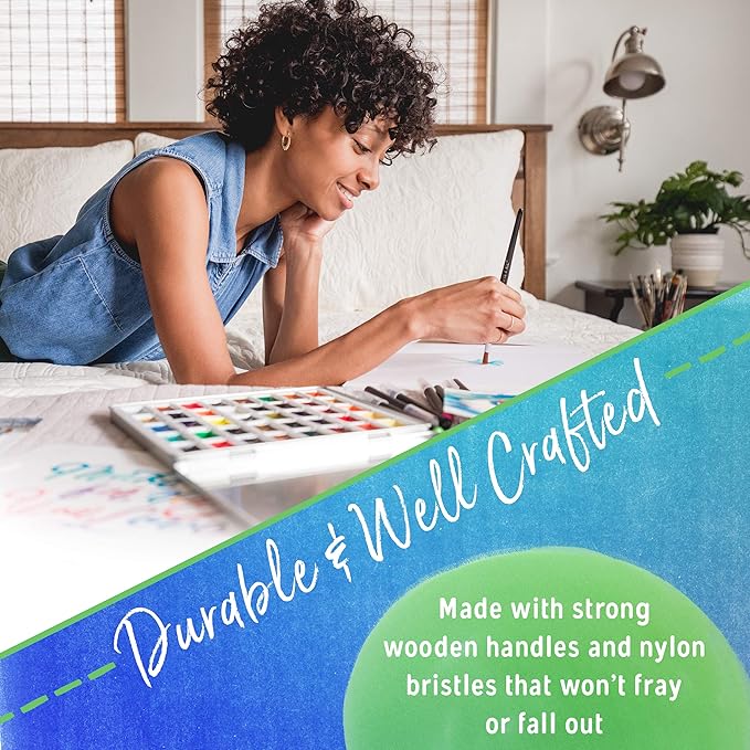 Crafts 4 All Acrylic Paint Brushes - Pack of 12 Professional, Wide and Fine Tip, Nylon Hair Artist Paintbrushes - Paintbrush Bulk Set for Watercolor, Canvas, Craft, Detail & Oil Painting