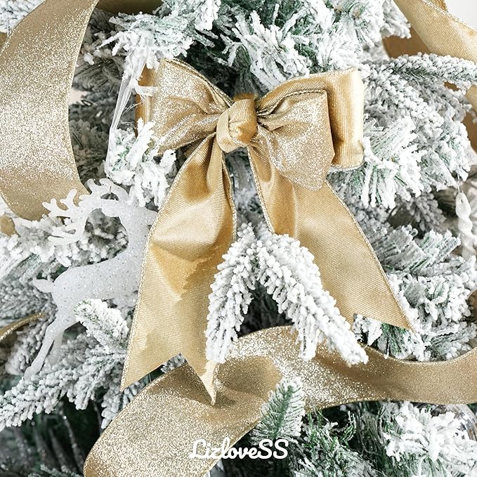 Khaki Velvet Wired Ribbon with Glitter Back 2.5 Inch Gold Christmas Ribbon Wired Reversible Ribbon for Christmas Tree Decorations, Gift Wrapping, Crafts, Wreaths Supplies, Bows (10 Yards)