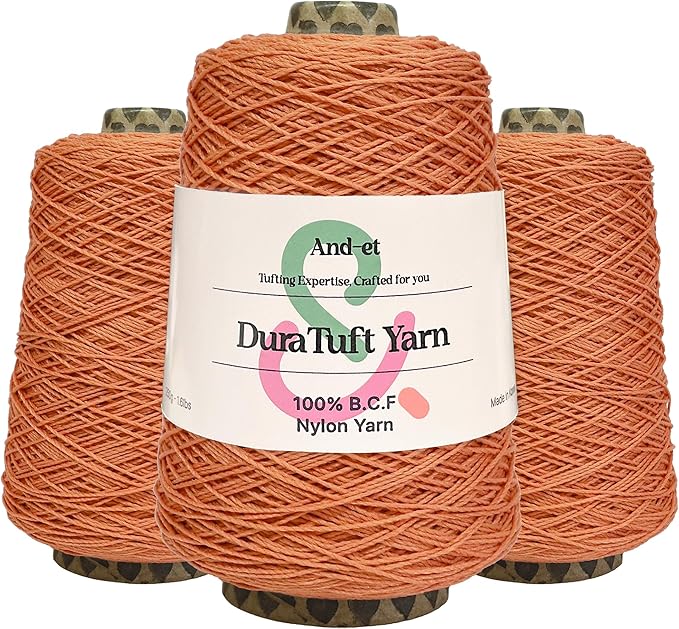 And-et DuraTuft Yarn 45 Vibrant Colors Tufting Nylon Yarn Pack - Ideal for Crochet, Craft Projects -100% B.C.F. - 3 Cones x 1.66lbs -180yards -Perfect for Rug Weaving and Knitting (18 Ashy Pink)