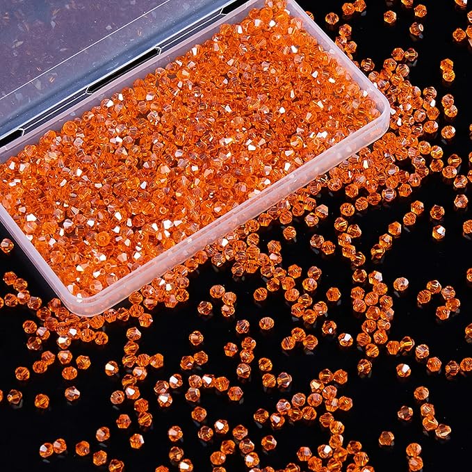1100PCS 4mm Bicone Crystal Glass Beads for Jewelry Making, Sparkling Mini Beads for Suncatchers, DIY Bracelets & Craft Projects (Orange)