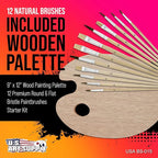 U.S. Art Supply 12-Piece Artist Paint Brush Set with 9" x 12" Wood Painting Palette - 12 Premium Round & Flat Bristle Paintbrushes - Fun Kids, Adults, Students, School Teachers, Beginners, Starter Kit