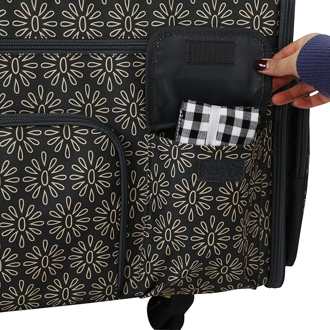 Everything Mary XL Flat-Top Rolling Sewing Machine Case – Tan Geo Craft Bag with Wheels – Portable Organizer for Sewing, Scrapbooking, Quilting & Craft Supplies