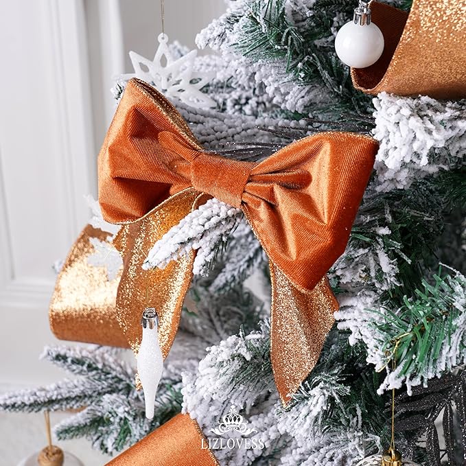 Copper Velvet Wired Ribbon with Glitter Back 4 Inch Copper Christmas Ribbon Wired Ribbon for Christmas Tree Decorations, Gift Wrapping, Crafts, Wreaths Supplies, Topper Bows (10 Yards)