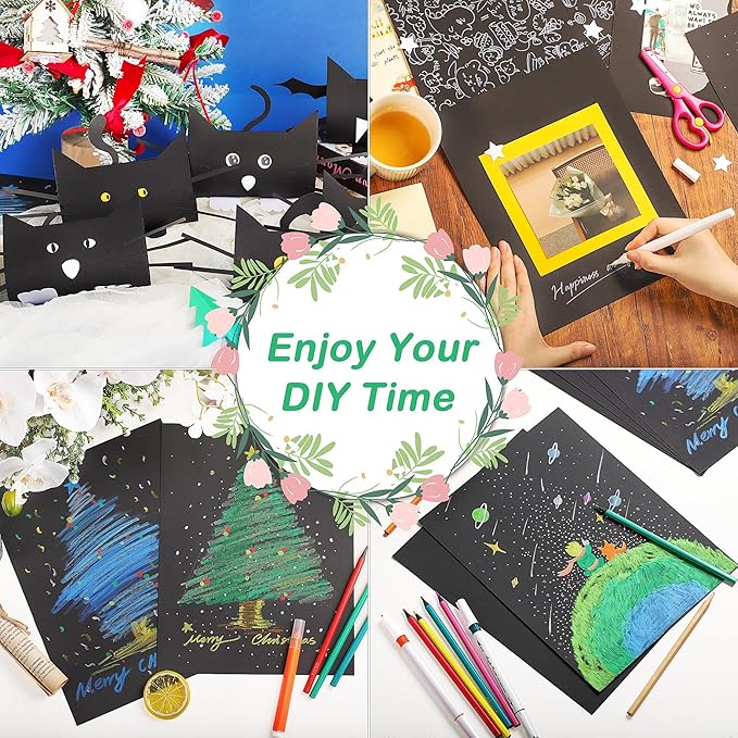 100 Sheets Black Cardstock - 8.5 X 11 Inches Art Crafts Construction Paper, 92lb/250gsm Heavy Weight Thick Card Stock Paper for Printer, DIY Cards Making, Invitations, Scrapbooking UAP24BK100