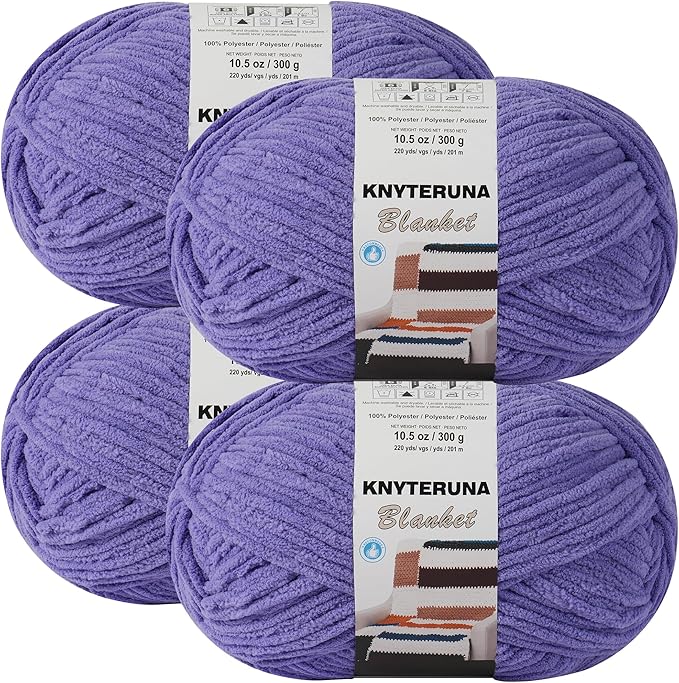 #6 Super Bulky Blanket Yarn for Crocheting - 4 Skeins(Each 10.5oz/300g, 220yds/201m), Chunky Chenille Thick Plush Big Soft Yarn for Crocheting Knitting Blankets, Lavender