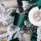 Green Velvet Wired Ribbon with Glitter Back 4 Inch Dark Green and Gold Christmas Ribbon Wired Ribbon for Christmas Tree, Gift Wrapping, Crafts, Wreaths Supplies, Topper Bows (10 Yards)