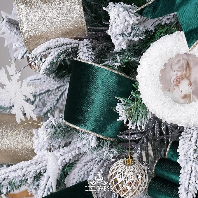 Green Velvet Wired Ribbon with Glitter Back 4 Inch Dark Green and Gold Christmas Ribbon Wired Ribbon for Christmas Tree, Gift Wrapping, Crafts, Wreaths Supplies, Topper Bows (10 Yards)