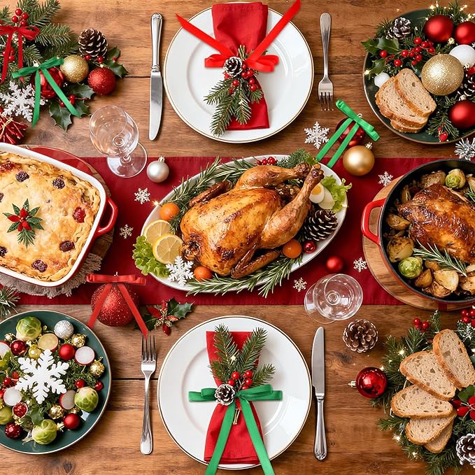 DECYOOL Christmas Ribbons, 4 Rolls 100 Yards Christmas Satin Ribbons 10mm Wide Holiday Craft Ribbons for Gift Wrapping and Xmas Decoration (Red, Green, Wine Red, Dark Green)