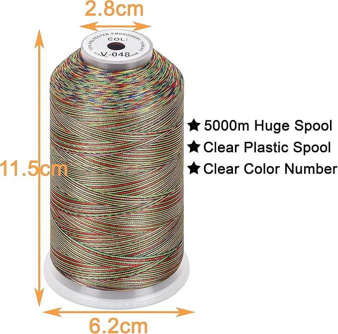 New brothread - Single Huge Spool 5000M Each Polyester Embroidery Machine Thread 40WT for Commercial and Domestic Machines - Variegated Color