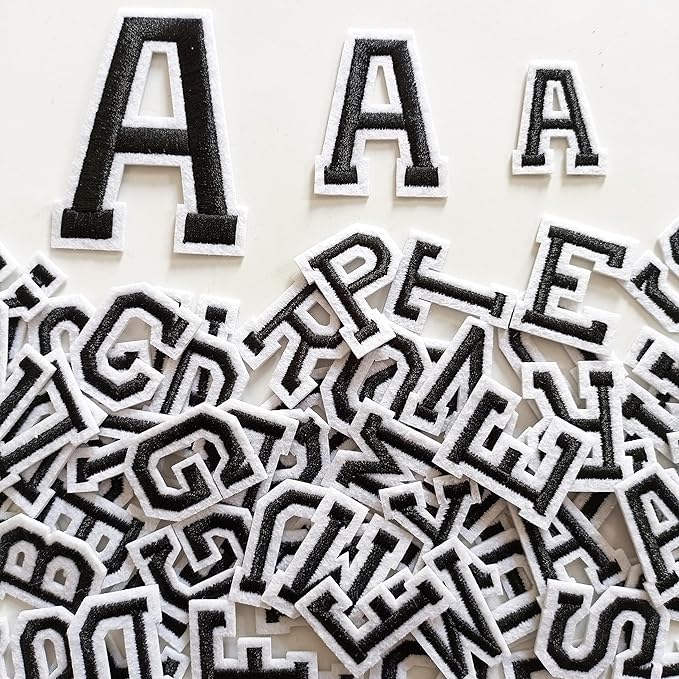 1.3 inch Iron on Letter Patches 78 Pieces, A-Z Embroidered Alphabet Patches for Clothing Jackets Hats Backpacks Jeans Black