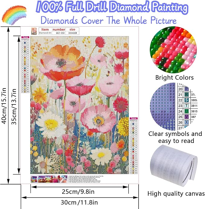 Pink Flowers Diamond Painting Kits for Adults, 5D Diamond Art Painting by Numbers Kits, DIY Pink Flowers Diamond Art Kits, Full Round Drill Diamond Paintings for Adults for Home Wall Decor, 12x16 in