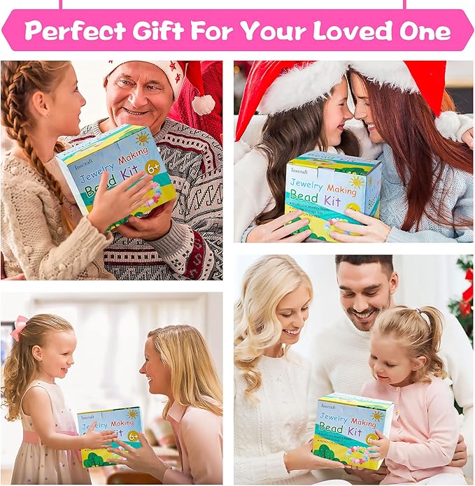 Beads for Kids Crafts, 1100 Jewelry Making Kit Includes Scissor, String, Instruction and Accessories for Bracelet Making, Toys for Girls by Inscraft