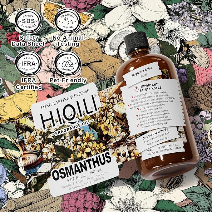 HIQILI Osmanthus Fragrance Oil, for Body Spray, Diffuser Use, Candle, Soap, and Women Perfume Making, Scented Essential Oil - 5.07 Fl Oz