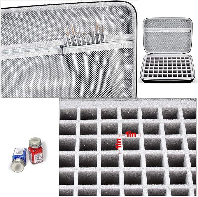 Model Paint Storage Case for Testors Paint Set, Paints Organizer Carrying Bag Holds 60 Bottles with 9 Fine Detail Miniatures Brushes, Enamel Container, Drawing Ink Holder-Box Only (Grey)