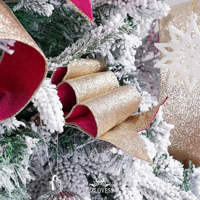 Hot Pink Velvet Wired Ribbon with Glitter Back 2.5 Inch Pink and Gold Christmas Ribbon Wired Fuschia Ribbon for Valentine's Day, Gift Wrapping, Wreaths Supplies (10 Yards)