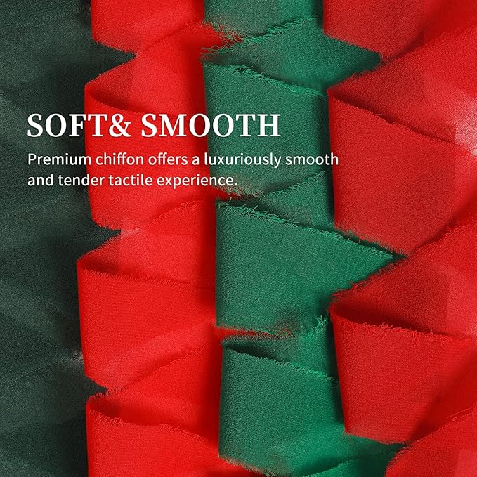 3 Rolls Bright Green Handmade Fringe Chiffon Ribbon 1.5" x 7Yd Silk-Like Colorful Rustic Ribbon for Bouquets Wrapping Decor Wedding Tie Invitations Crafts