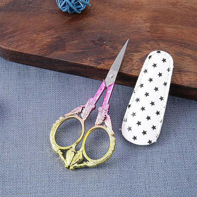 Small Embroidery Scissors with Cover -Cute and Comfortable Gradient handles with Sturdy and Sharp Tips for Precise Cutting, Perfect Size for Keeping in Your Sewing and Craft Supplies Kit