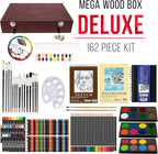 U.S. Art Supply 162-Piece Mega Wood Box Artist Kit with Painting, Drawing & Art Supplies for Adults - 24 Each (Watercolors, Oil Pastels, Pencils), 60 Crayons & 2 Brushes - Art Kit for Adults, Gift Set
