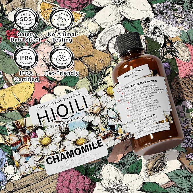HIQILI Chamomile Fragrance Oil for Candle, Soap Making, Use in Essential Oil Diffusers, Add to Body Lotion, Laundry Dryer Balls - 1 Fl Oz