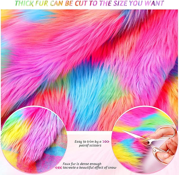 Tatuo Faux Fur Fabric Christmas Fluffy Fuzzy Craft Fake Fur Cuts Shaggy Synthetic Plush Patch Sewing DIY Winter Halloween Costume Gnome Beard Miniature Dolls Rugs Mats Gift(Colorful,60 x 18 Inch)