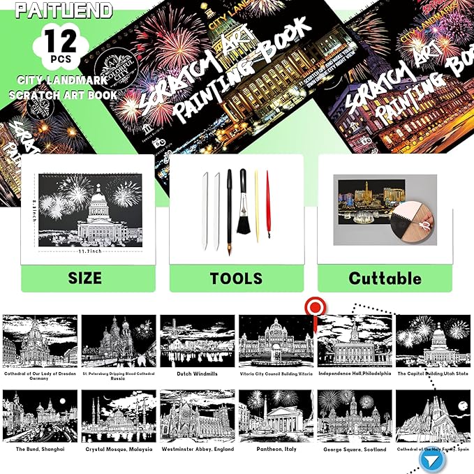 Scratch Art Book for Adults-Landmark Building Scratch Art|Scratch Painting Paper Craft Kit|Creative Foil Engraving Art Set|Scratch City Series Books for Travel Lovers,Craft Lovers(New City 2)