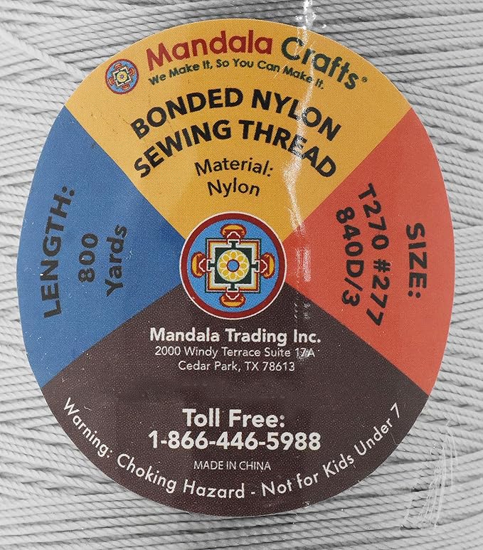 Mandala Crafts Bonded Nylon Thread Gray Heavy Duty Sewing Threads - 800 YDs Size 277 840D T270 Tex 270 Thread for Leather Jeans Weaving Outdoor Marine Upholstery Threads