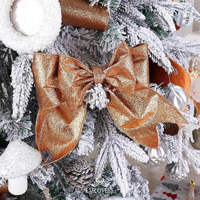 Copper Velvet Wired Ribbon with Glitter Back 4 Inch Copper Christmas Ribbon Wired Ribbon for Christmas Tree Decorations, Gift Wrapping, Crafts, Wreaths Supplies, Topper Bows (10 Yards)