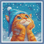 Threadhaven Counted Cross-Stitch Kit 14CT Aida Fabric with Threads, Needles & Guide | Animal Sewing Pattern Embroidery Kit for Adults | Premium DIY Craft Kit- Cat's Dream 15.7''×15.7''