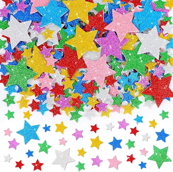 1376 Pcs Foam Stickers Glitter Shape Stickers Colorful Stars Sticker Self Adhesive Geometric Sticker for Crafts Supplies DIY Art Project Scrapbooking Home Decor(Star)