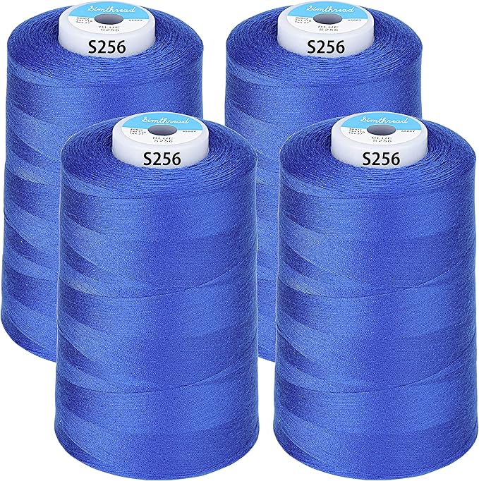 Simthread All Purpose Sewing Thread from 100% Spun Polyester for Serger, Overlock, Merrow, Quilting Sewing 4 Big Cones of 5000M (5500 Yards) Each - 40S/2 Blue