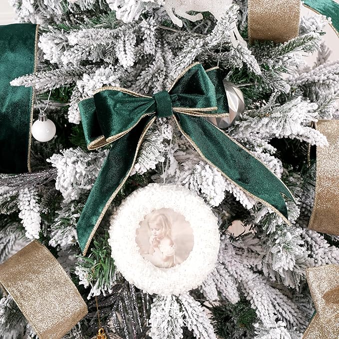 Hunter Green Velvet Wired Ribbon with Glitter Back 2.5 Inch Dark Green and Gold Christmas Wired Ribbon for Christmas Tree, Gift Wrapping, Crafts, Wreaths Supplies, Topper Bows (10 Yards)