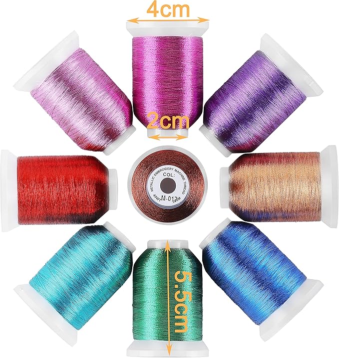 New brothread 9 Shiny Colors Metallic Embroidery Machine Thread Kit 500M (550Y) Each Spool for Computerized Embroidery and Decorative Sewing - Assortment 2