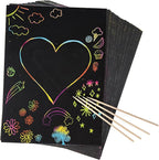 50 Piece Rainbow Scratch Paper - 4 Wooden Styluses Included - Create Rainbow Scratch Art With This Jumbo Craft Pack