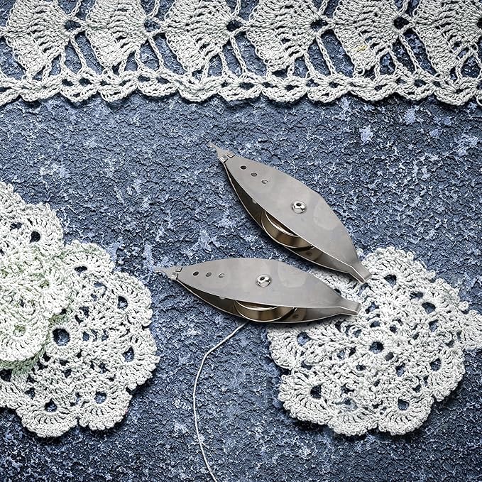 3Pcs Silver Metal Tatting Shuttle Kit for Beginners with Bobbin Supplies, Premium Iron Needle Shuttles for Household Knitting, Sewing Accessories, and Vintage Lace Making Craft Projects