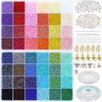 LEECOON 15800+pcs Size 8/0, 3mm Glass Seed Beads for Bracelet Jewelry Making, Small Beads 48 Colors Assortments Kit for Making Necklace Earring with Alphabet Beads Charms Pendants