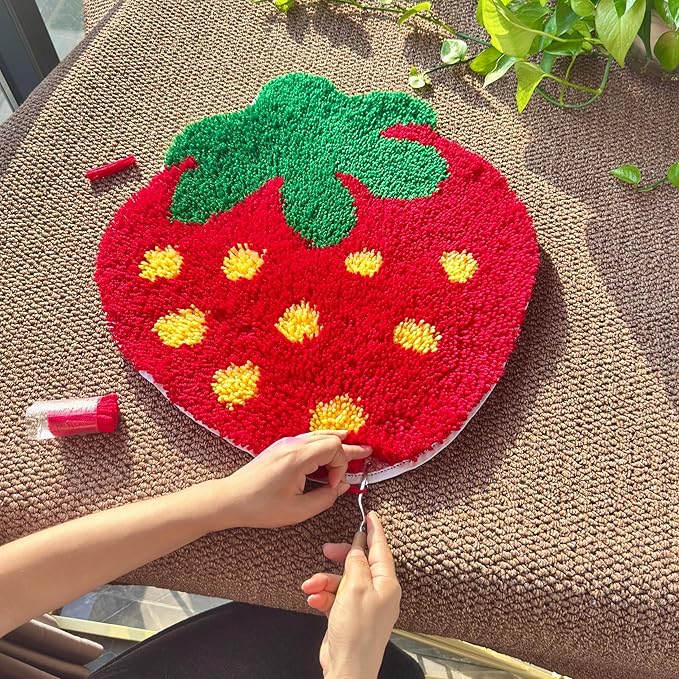 MeoobkCraft Flirty Strawberry for Latch Hook Kits for Adults Kids Beginners Strawberry Pre-Printed Latch Hook Rug Kits Embroidery Cross-Stitch for Home Home Decoration 19.7 x 19.7in