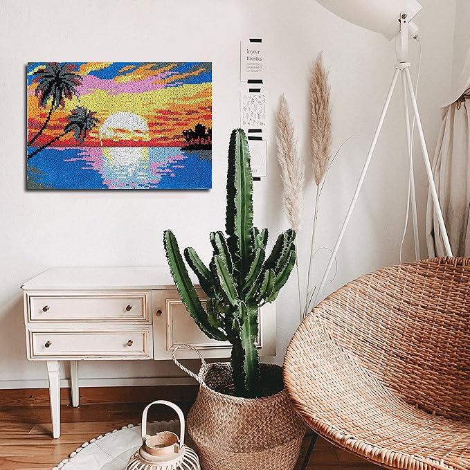 YAKOLECI Latch Hook Kits for Adults, Color Printed DIY Carpet Crafts Arts for Home Decoration Festival Gift 31''X19'' (Sunrise)