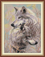 Threadhaven Counted Cross-Stitch Kit 14CT Aida Fabric with Threads, Needles & Guide | Animal Sewing Pattern Embroidery Kit for Adults | Premium DIY Craft Kit-Two Wolves 14.5''×18.9''