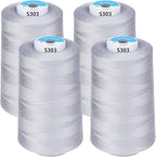 Simthread All Purpose Sewing Thread from 100% Spun Polyester for Serger, Overlock, Merrow, Quilting Sewing 4 Big Cones of 5000M (5500 Yards) Each - 40S/2 Silver