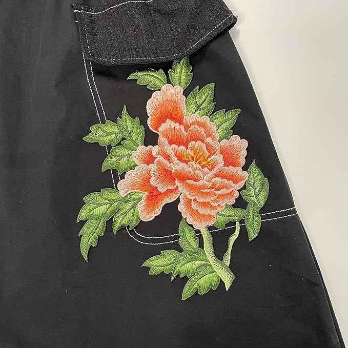Sew on Peony Patches, Embroidered Flower Appliques for DIY Clothing, Jackets, Jeans, Backpacks, Hats, Arts Craft Sew Making (Orange Peony with Leaf L)